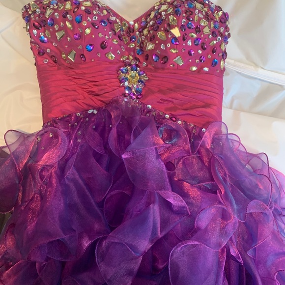 Prom Dress, High Low, Ruffle, Rhinestone, Strapless - Picture 2 of 4